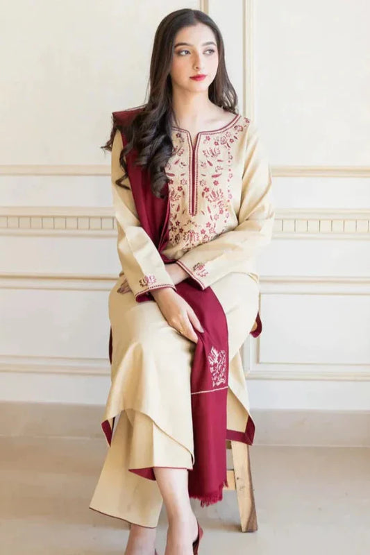 3PCS Lawn Suit Set Ready to Wear With Machine Embroidery