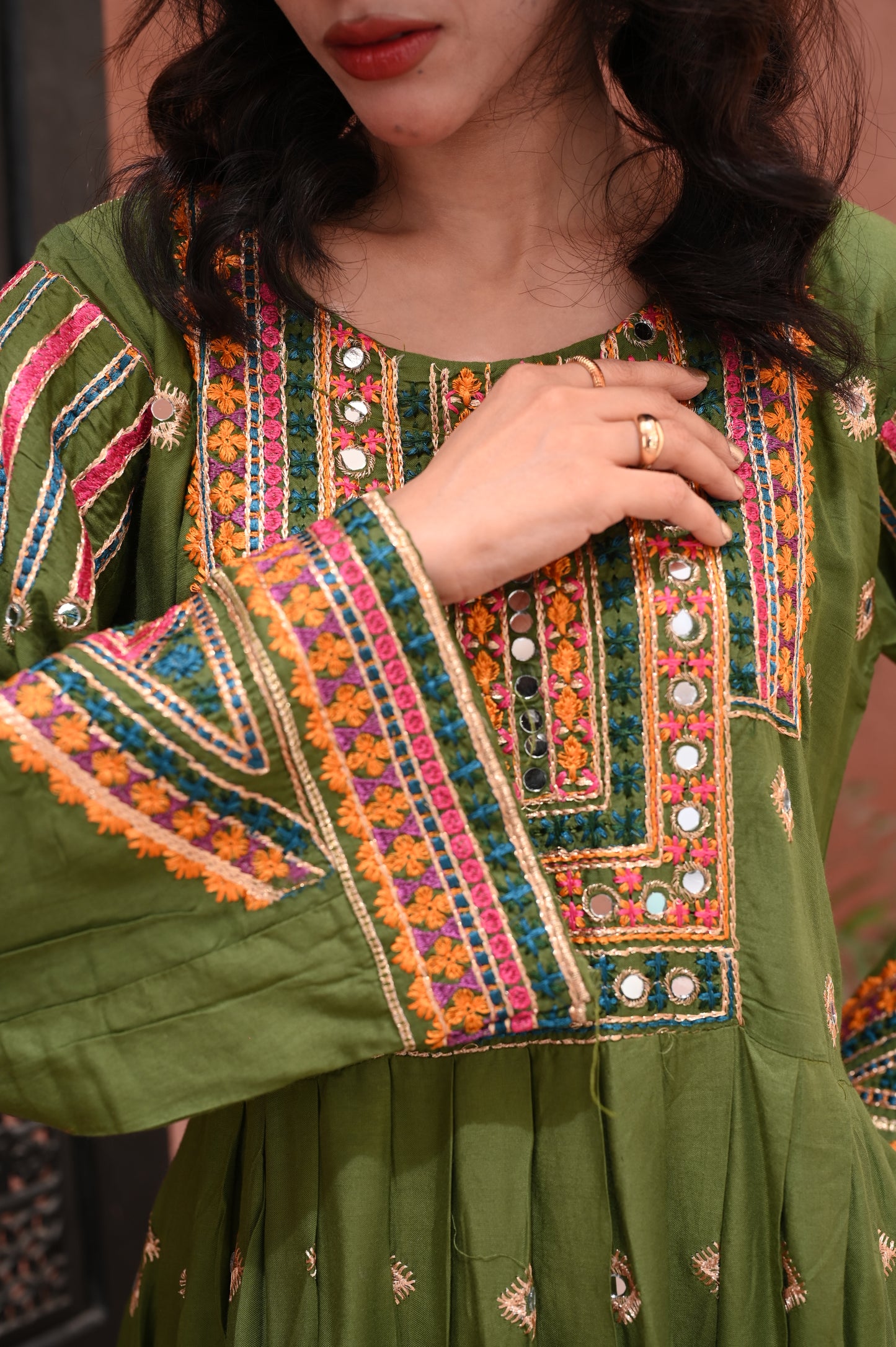 "3-Peace β Embroidered Dhanak Anarkali with Mirror Work Ready to Wear With Machine Embroidery