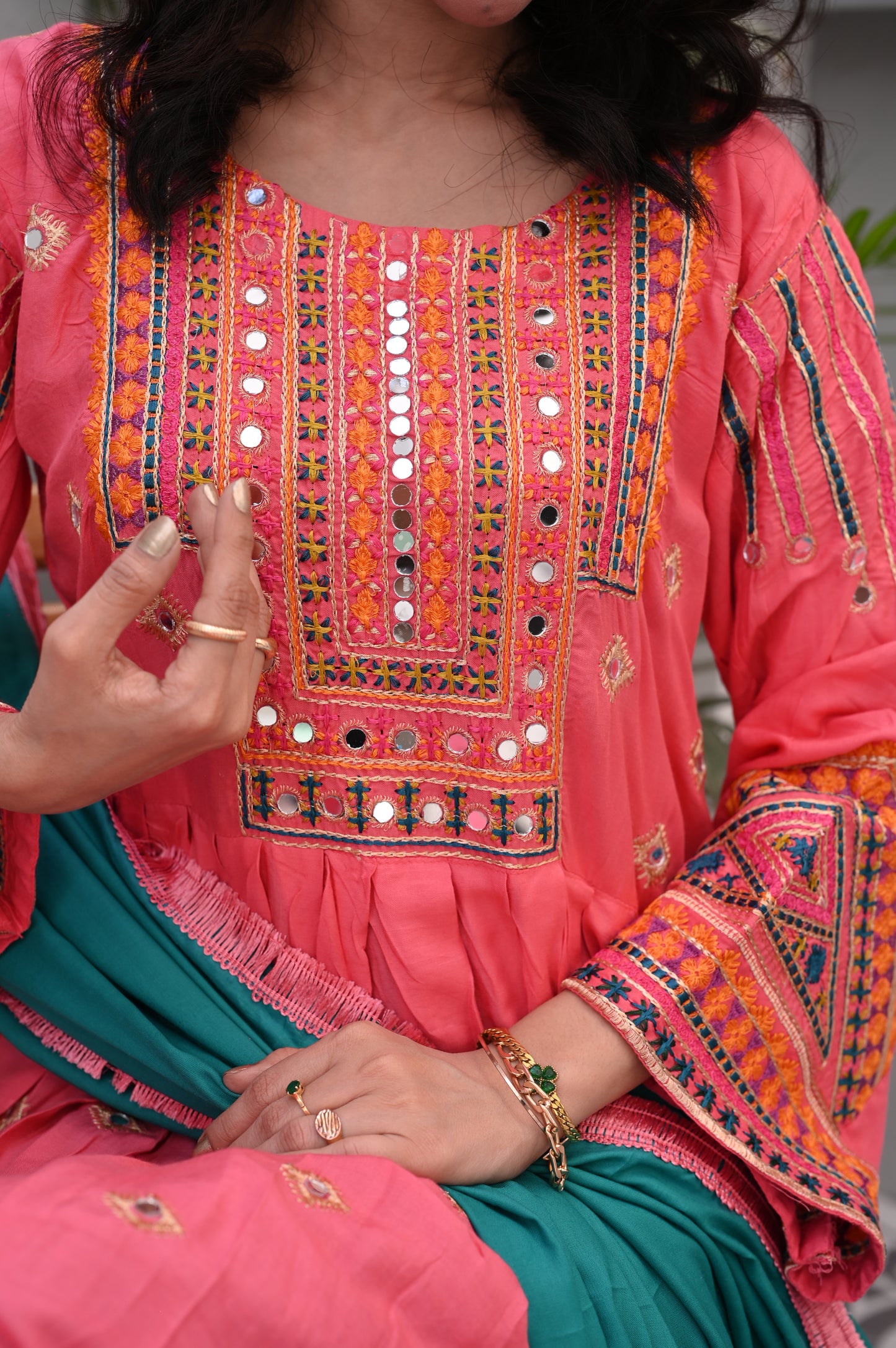 3-Piece Anarkali Set in Pink โ Ready to Wear With Machine Embroidery