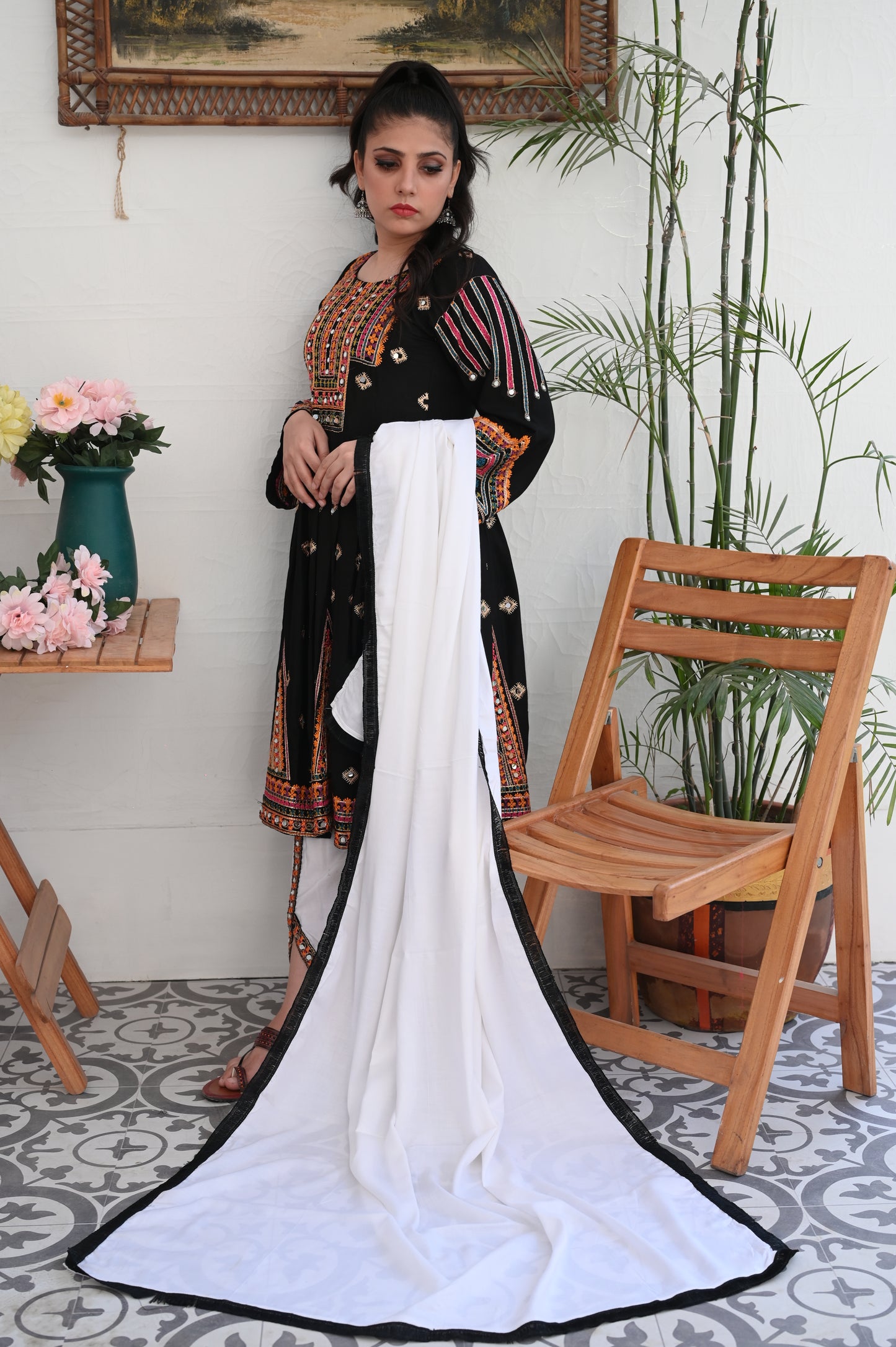 3-Piece Anarkali Set in Black β Mirror & Embroidered Work Ready to Wear With Machine Embroidery