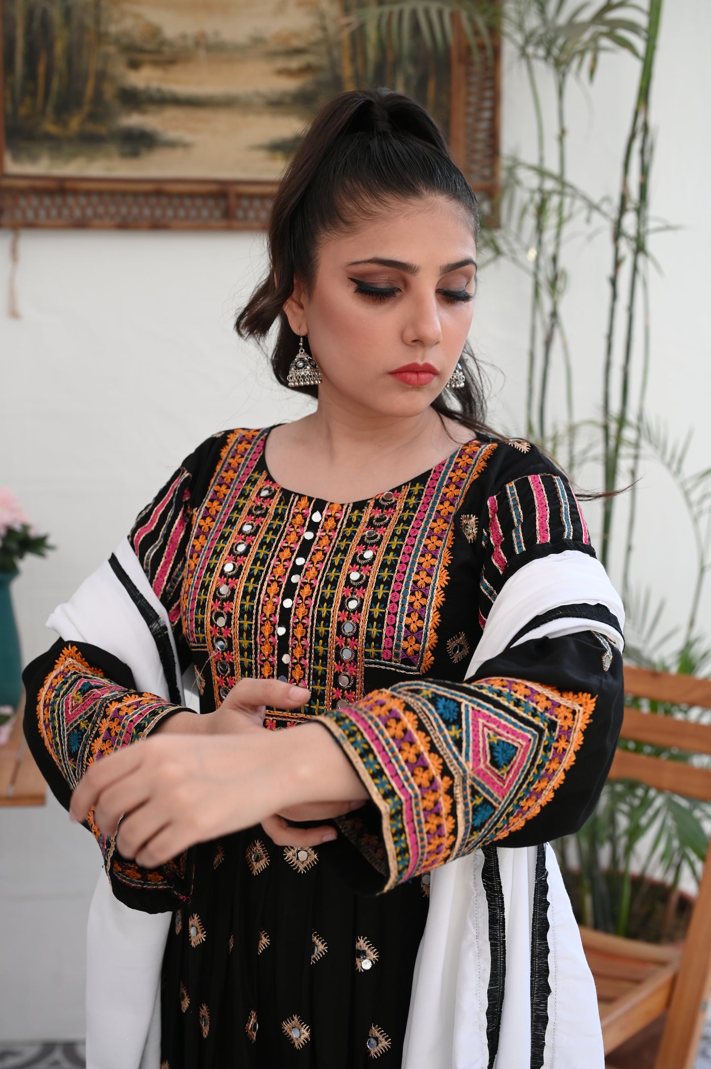 3-Piece Anarkali Set in Black β Mirror & Embroidered Work Ready to Wear With Machine Embroidery