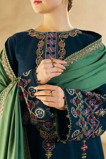 Designer Dress - 3 PC Lawn Suit Set Ready to Wear With Machine Embroidery (BLUE)