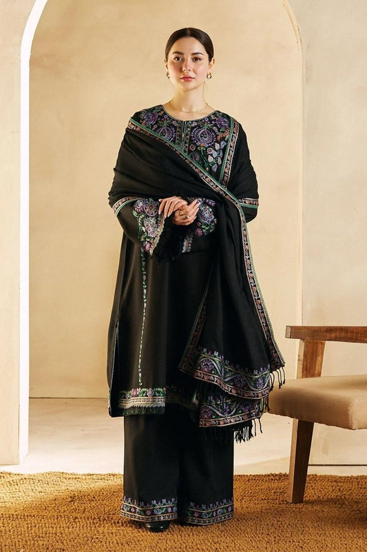 Designer Dress - 3 PC Lawn Suit Set Ready to Wear With Machine Embroidery (BLACK)