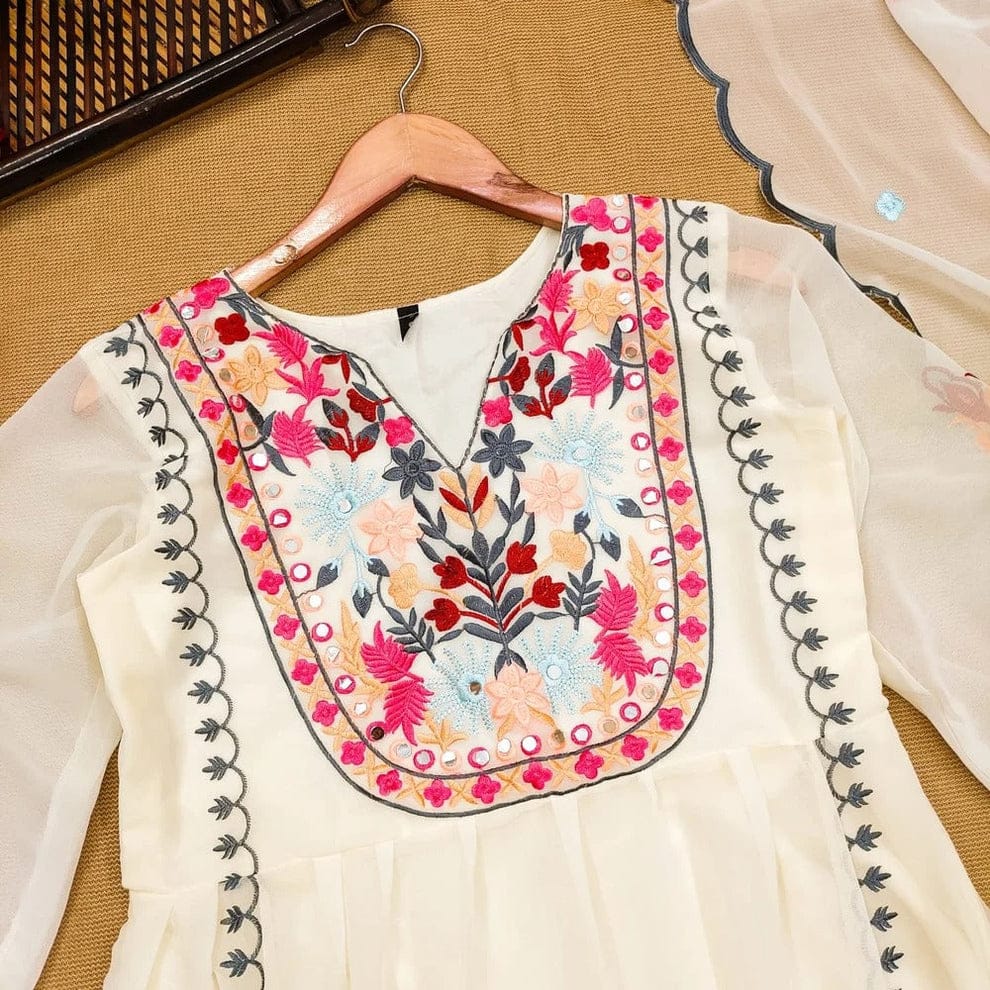 Designer Dress - 3 PC Ready To Wear Linen Suit Set With Machine Embroidery