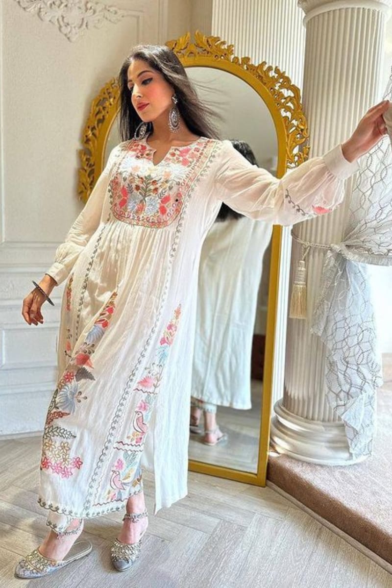 Designer Dress - 3 PC Ready To Wear Linen Suit Set With Machine Embroidery