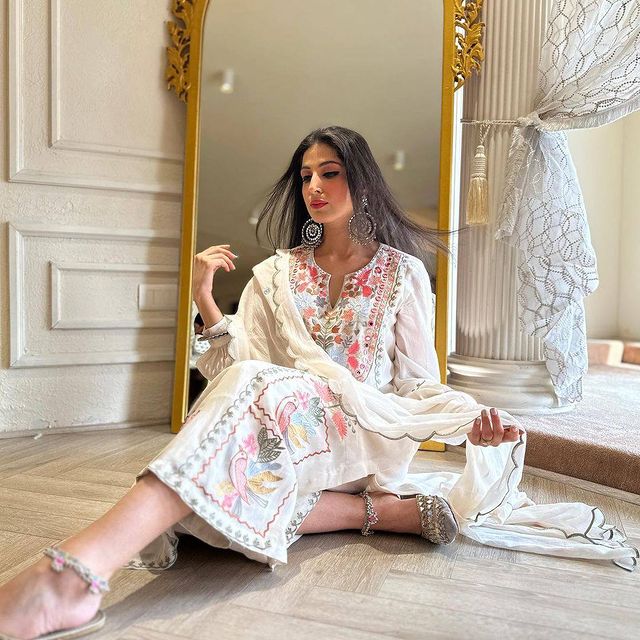 Designer Dress - 3 PC Ready To Wear Linen Suit Set With Machine Embroidery