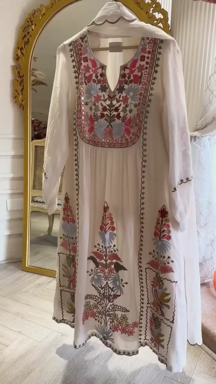 Designer Dress - 3 PC Ready To Wear Linen Suit Set With Machine Embroidery