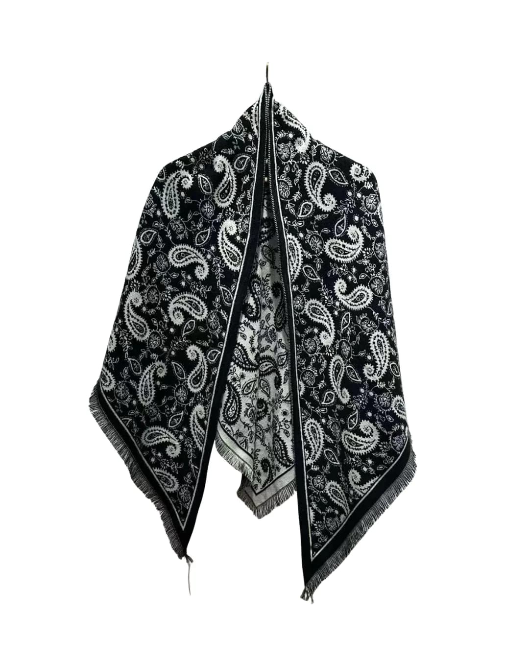 Woven Paisley Pashmina Shawl Wrap – Black – cashmere