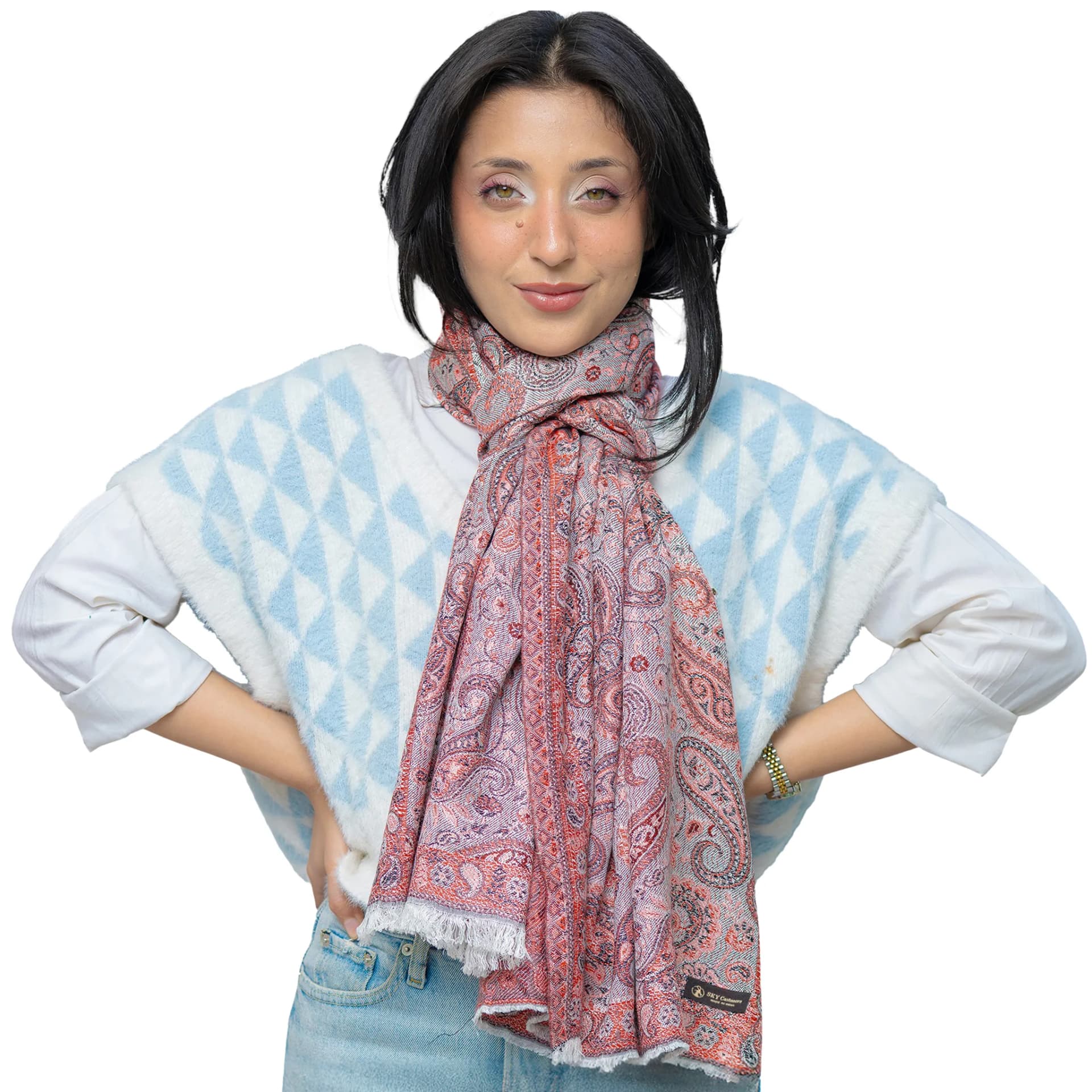 Intricate Paisley Cashmere Shawl – Rustic Red