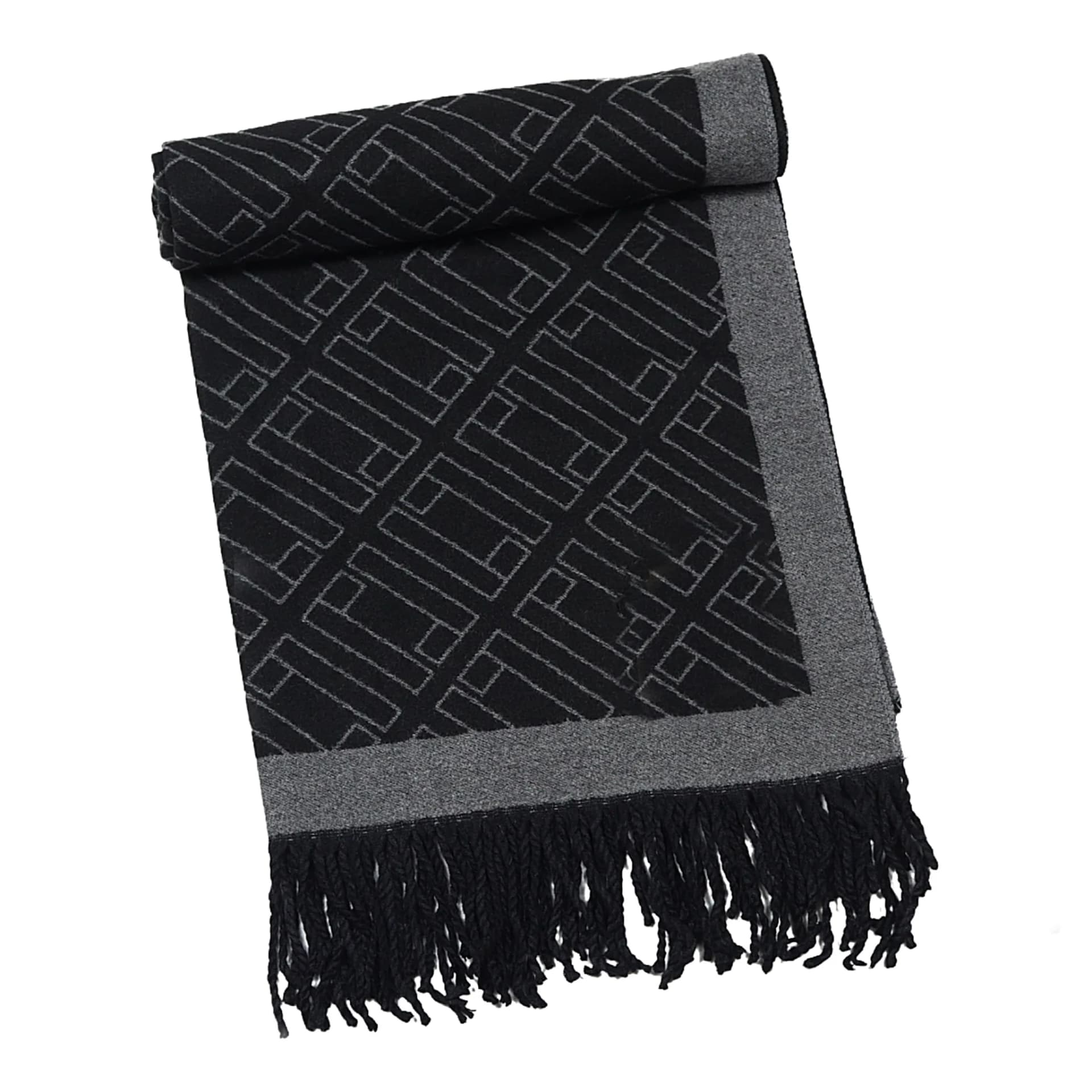 Two-Tone Double L Cashmere Wrap – Black