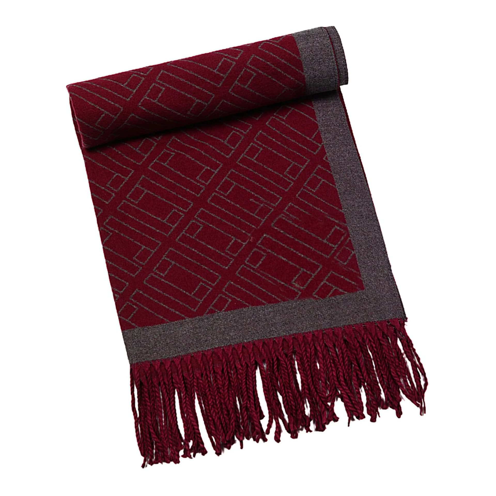 Two-Tone Double L Cashmere Wrap – Burgundy