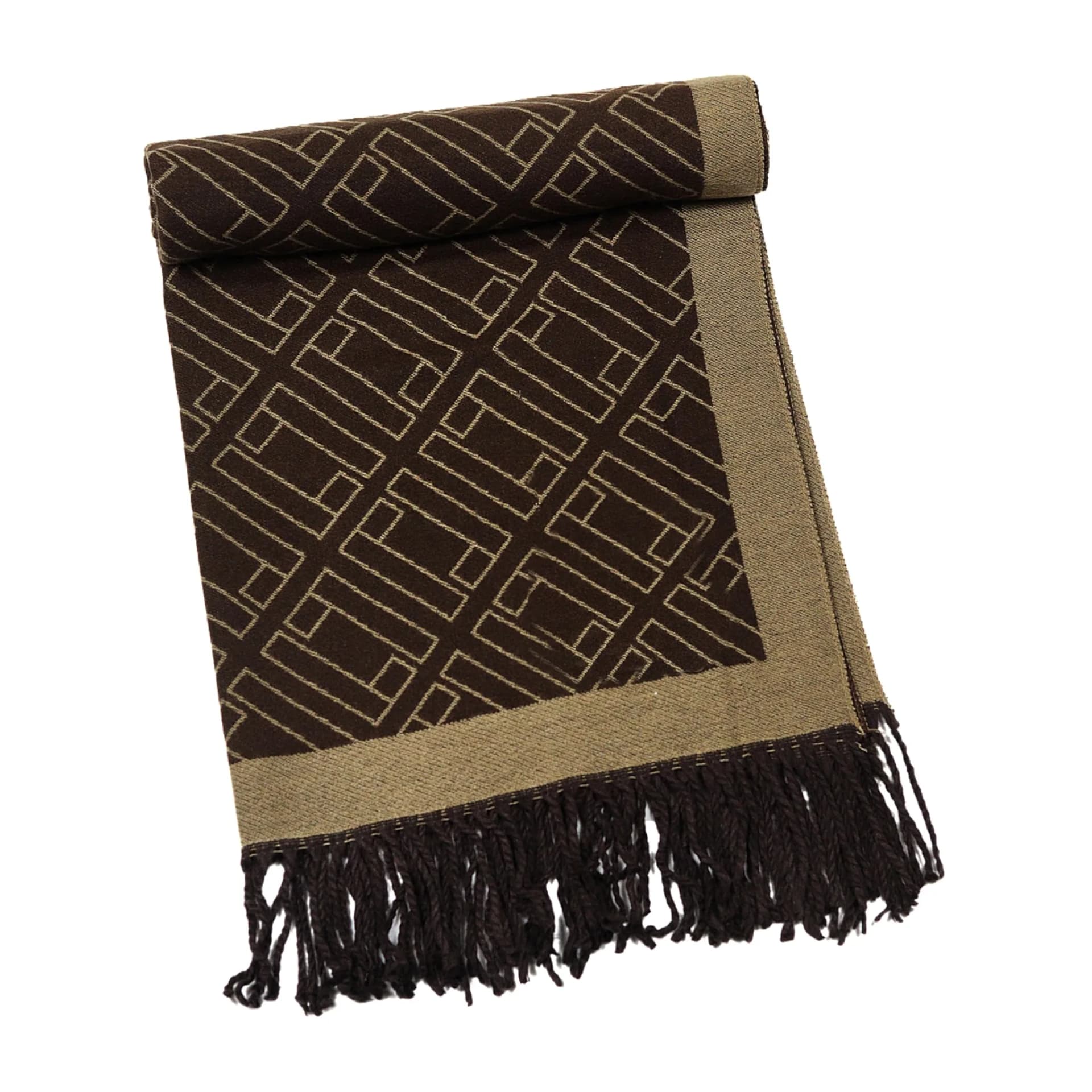 Two-Tone Double L Cashmere Wrap – Dark Brown