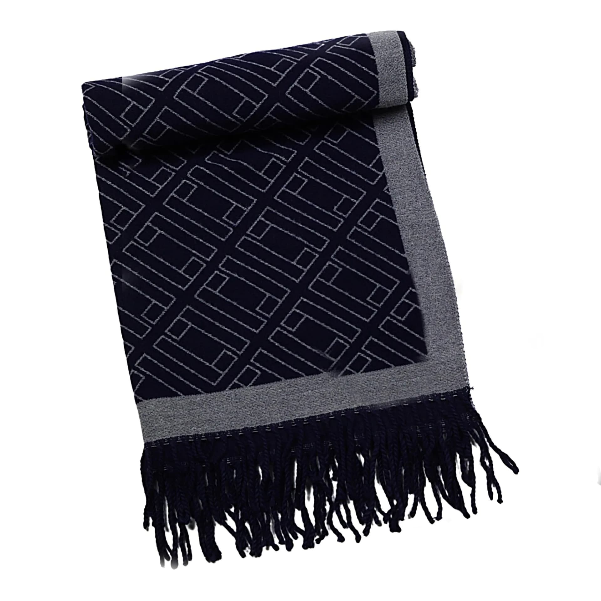 Two-Tone Double L Cashmere Wrap – Navy Blue