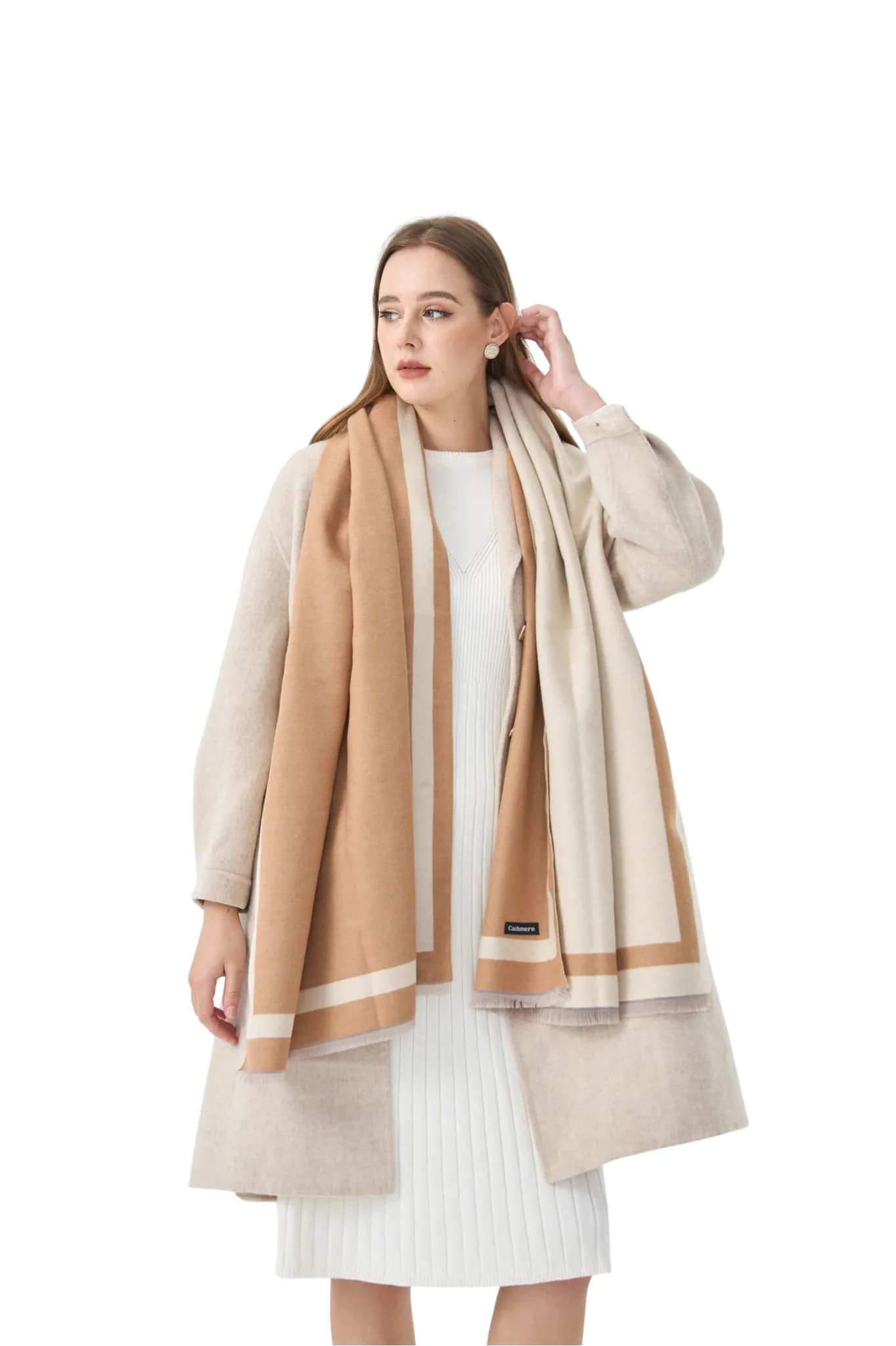 Oversized Cashmere Wool Edge Wrap – Camel