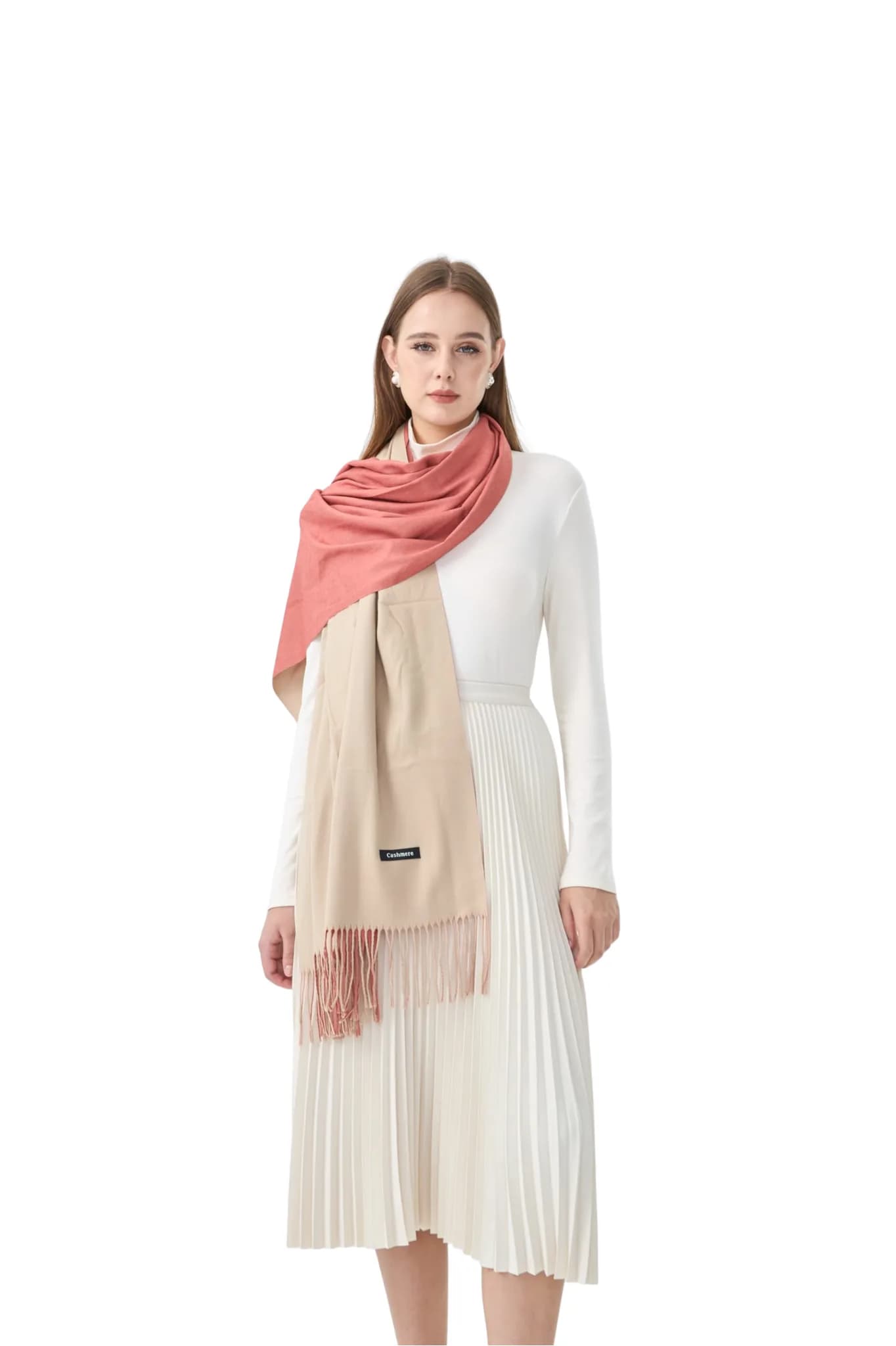 Reversible Two-Tone Pashmina Shawl – Tea Pink Beige – cashmere
