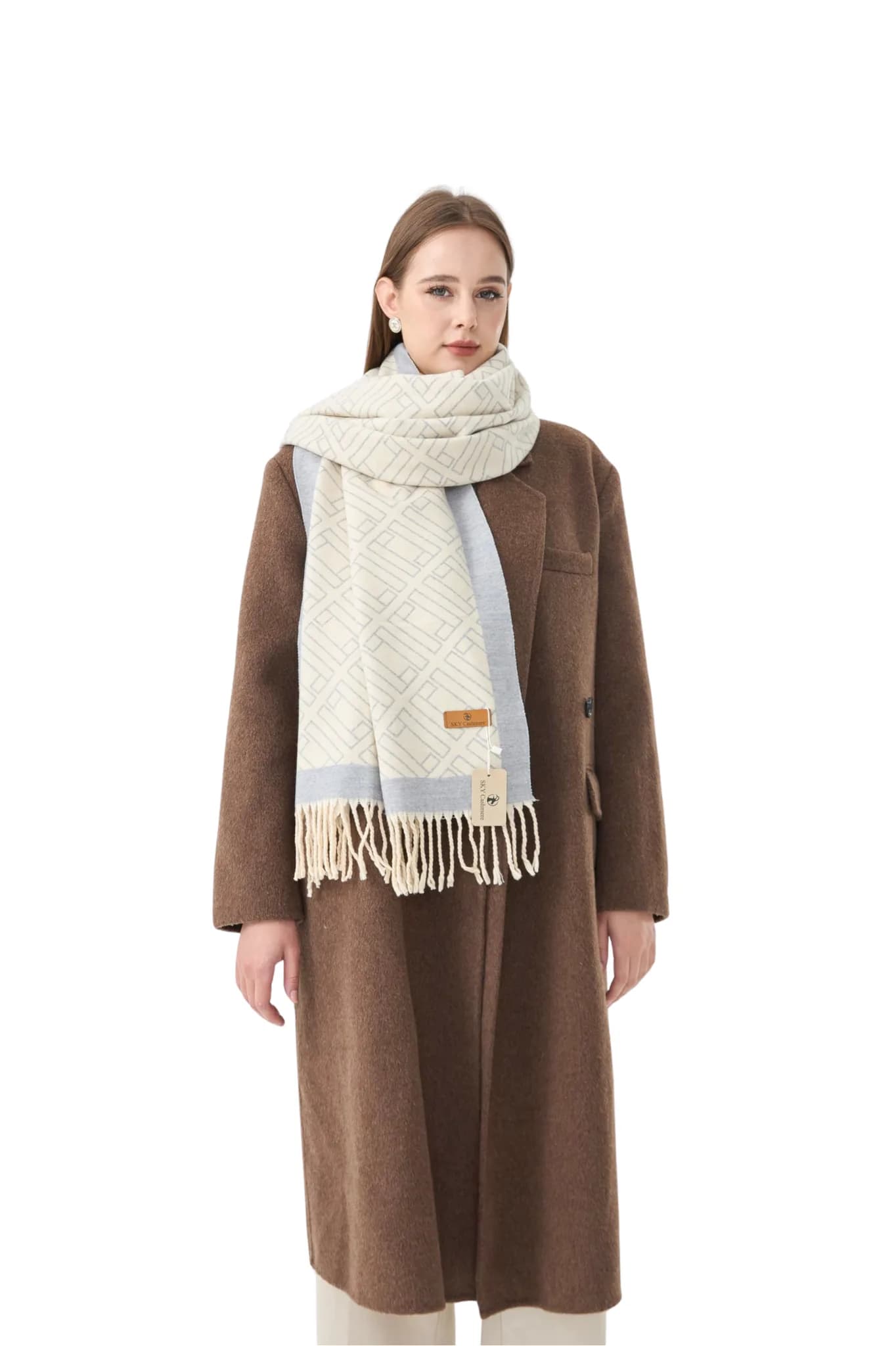 Two-Tone Double L Cashmere Wrap – Ivory