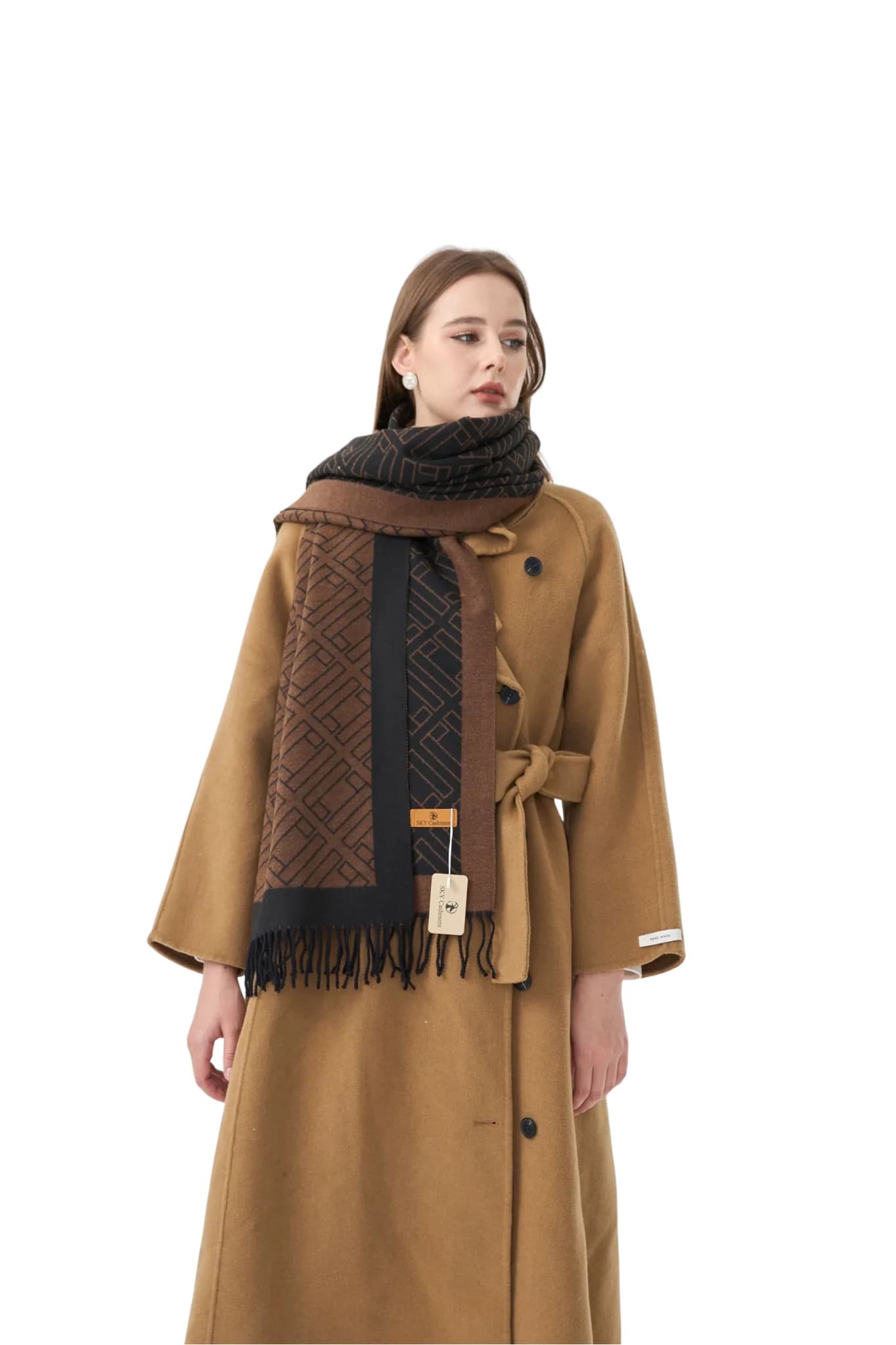 Two-Tone Double L Cashmere Wrap – Black Brown