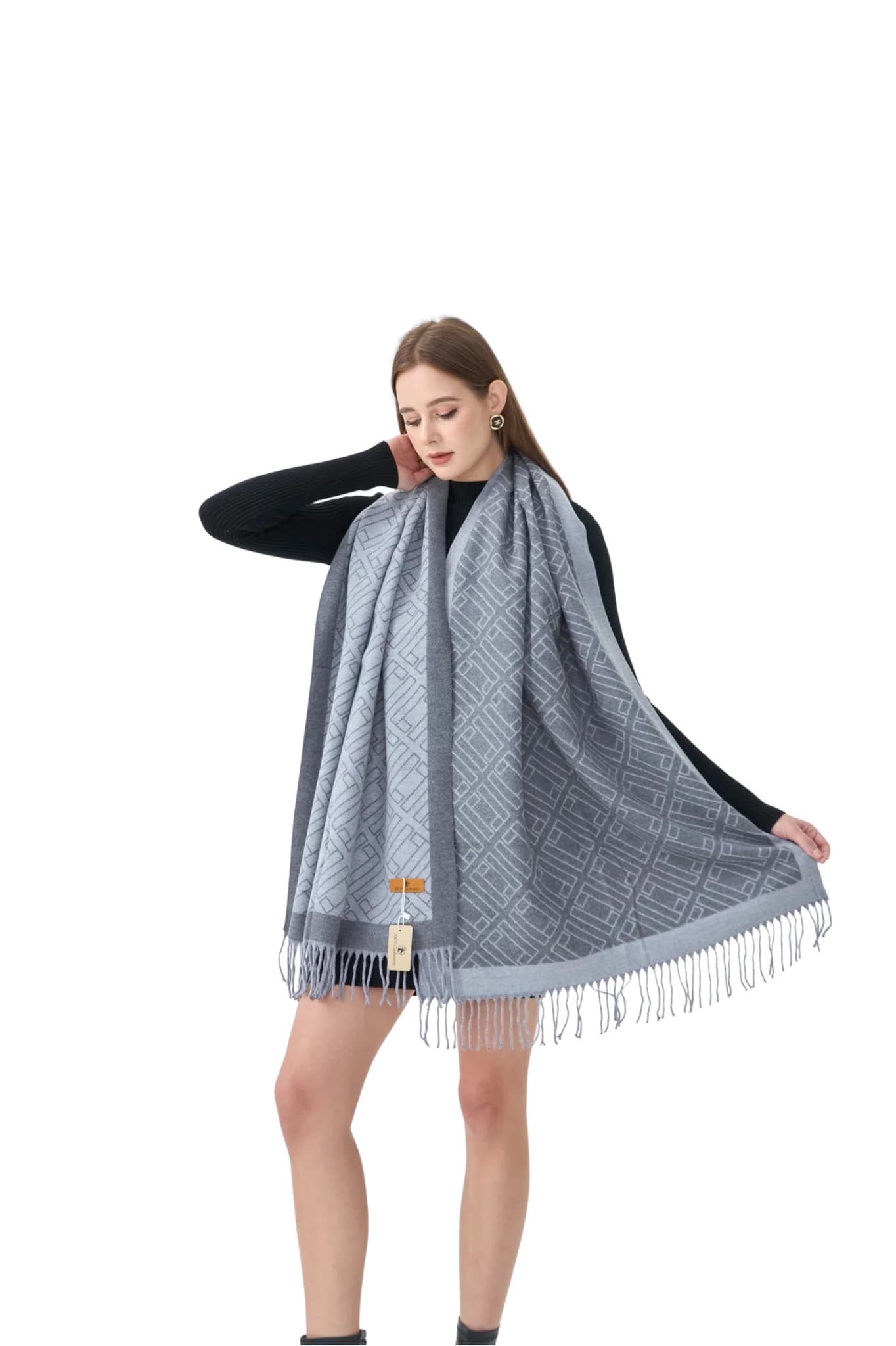 Two-Tone Double L Cashmere Wrap – Grey