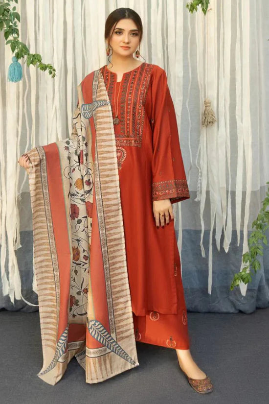 Designer Dress  - 3PC Embroidered Dhanak Suit Ready to Wear With Machine Embroidery