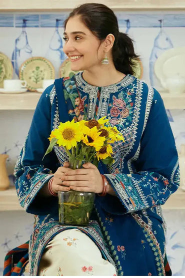 Designer Dress  - 3PC Embroidered Dhanak Suit Ready to Wear With Machine Embroidery