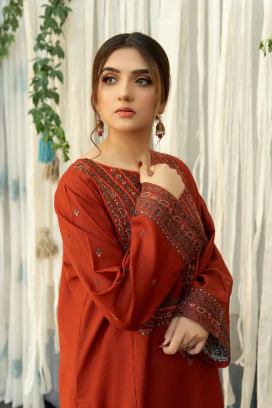 Designer Dress  - 3PC Embroidered Dhanak Suit Ready to Wear With Machine Embroidery