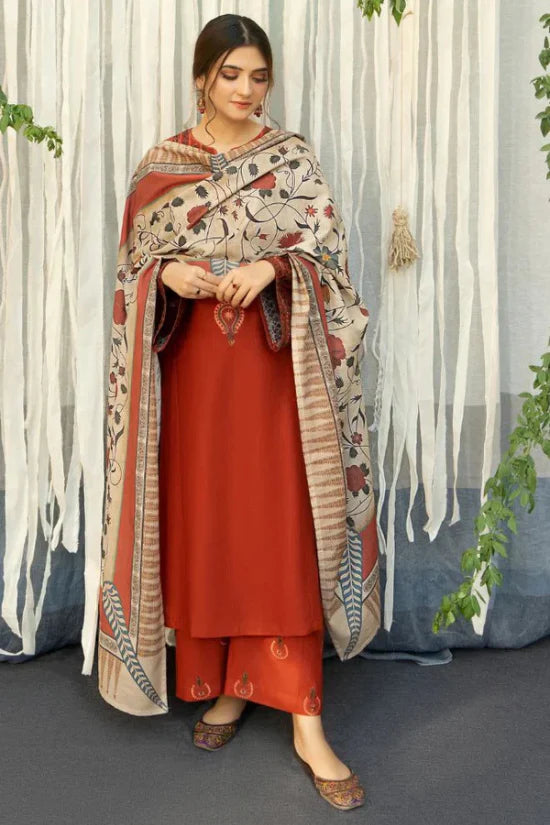 Designer Dress  - 3PC Embroidered Dhanak Suit Ready to Wear With Machine Embroidery