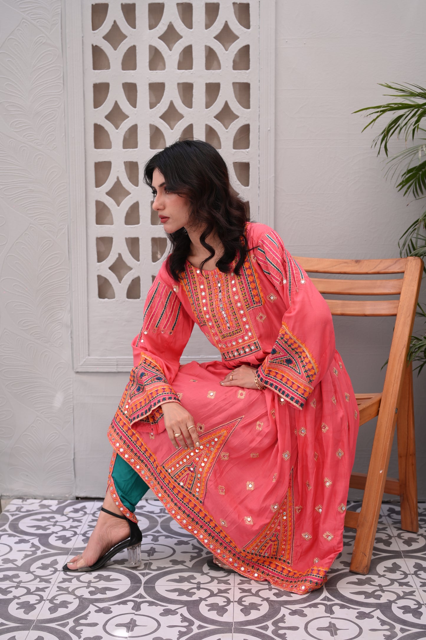 3-Piece Anarkali Set in Pink – Ready to Wear With Machine Embroidery