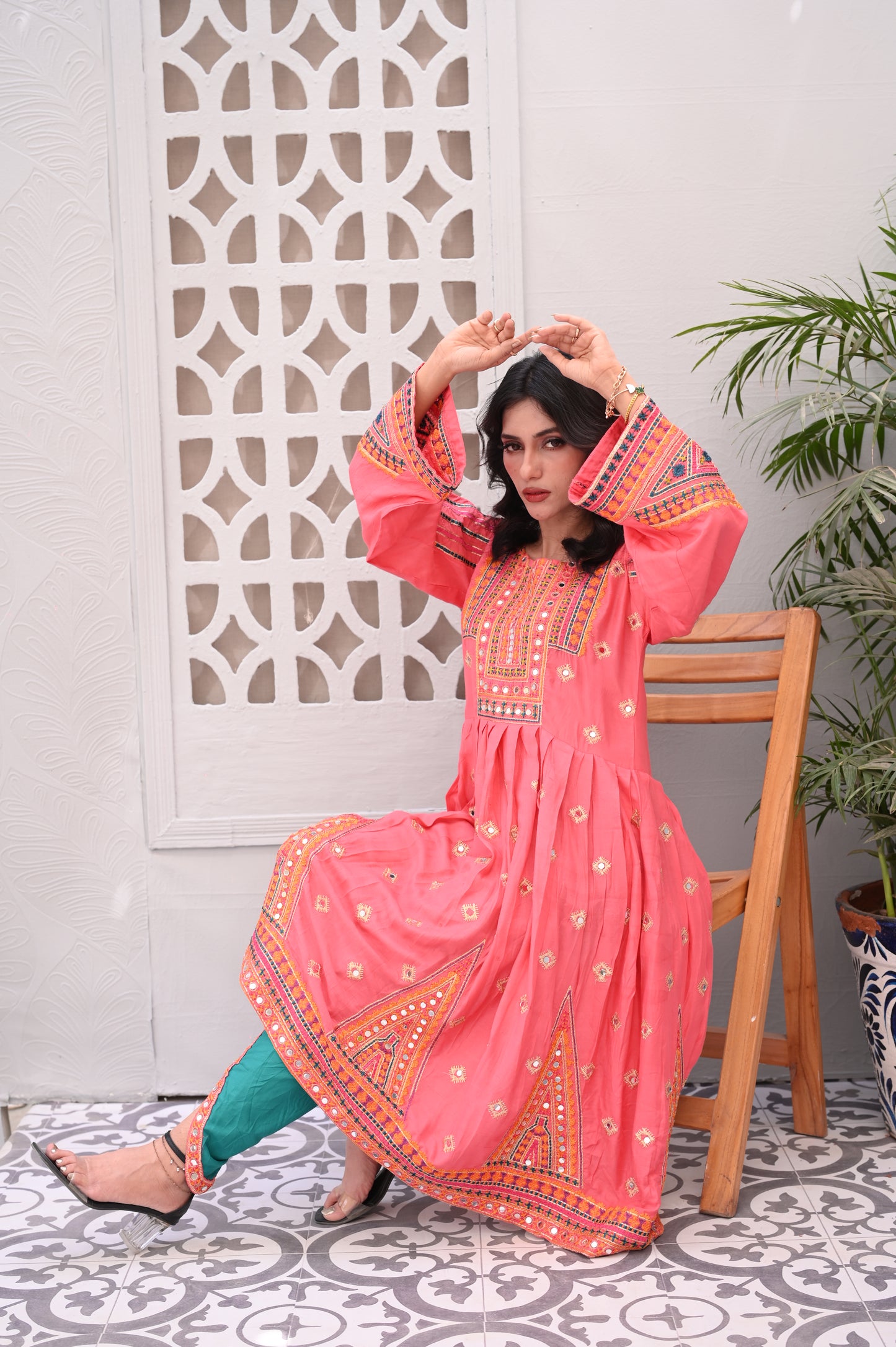 3-Piece Anarkali Set in Pink – Ready to Wear With Machine Embroidery