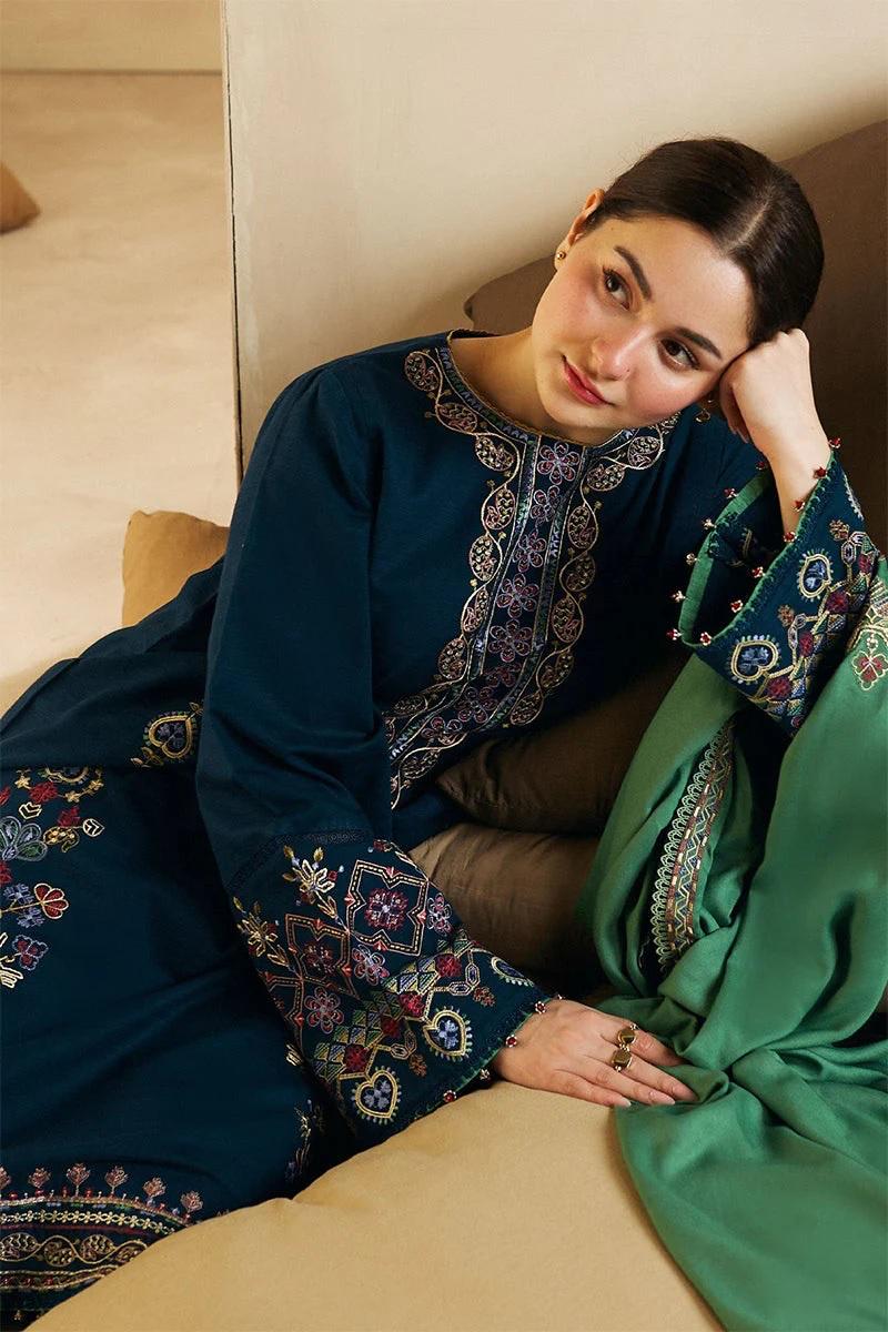 Designer Dress - 3 PC Lawn Suit Set Ready to Wear With Machine Embroidery (BLUE)