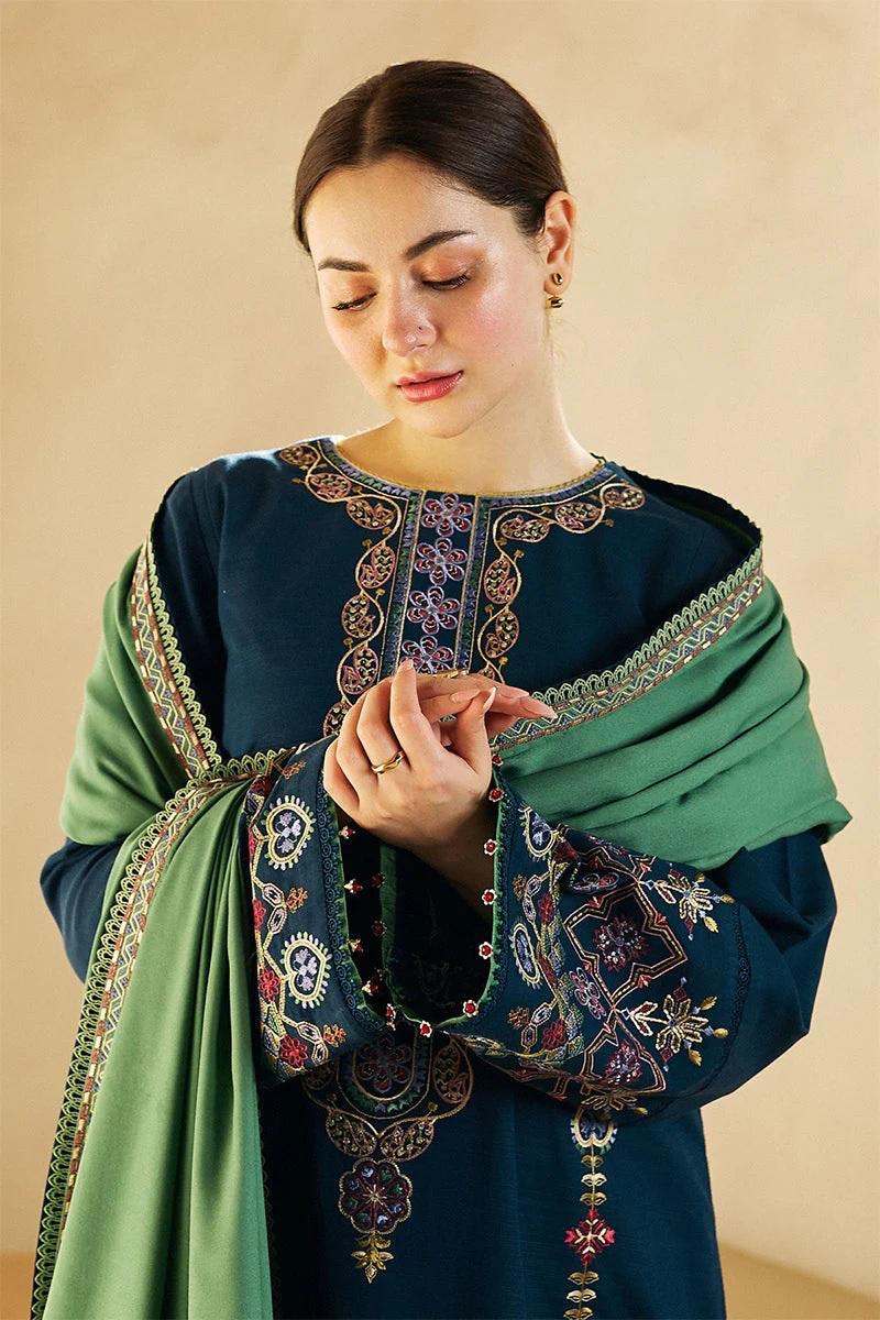 Designer Dress - 3 PC Lawn Suit Set Ready to Wear With Machine Embroidery (BLUE)