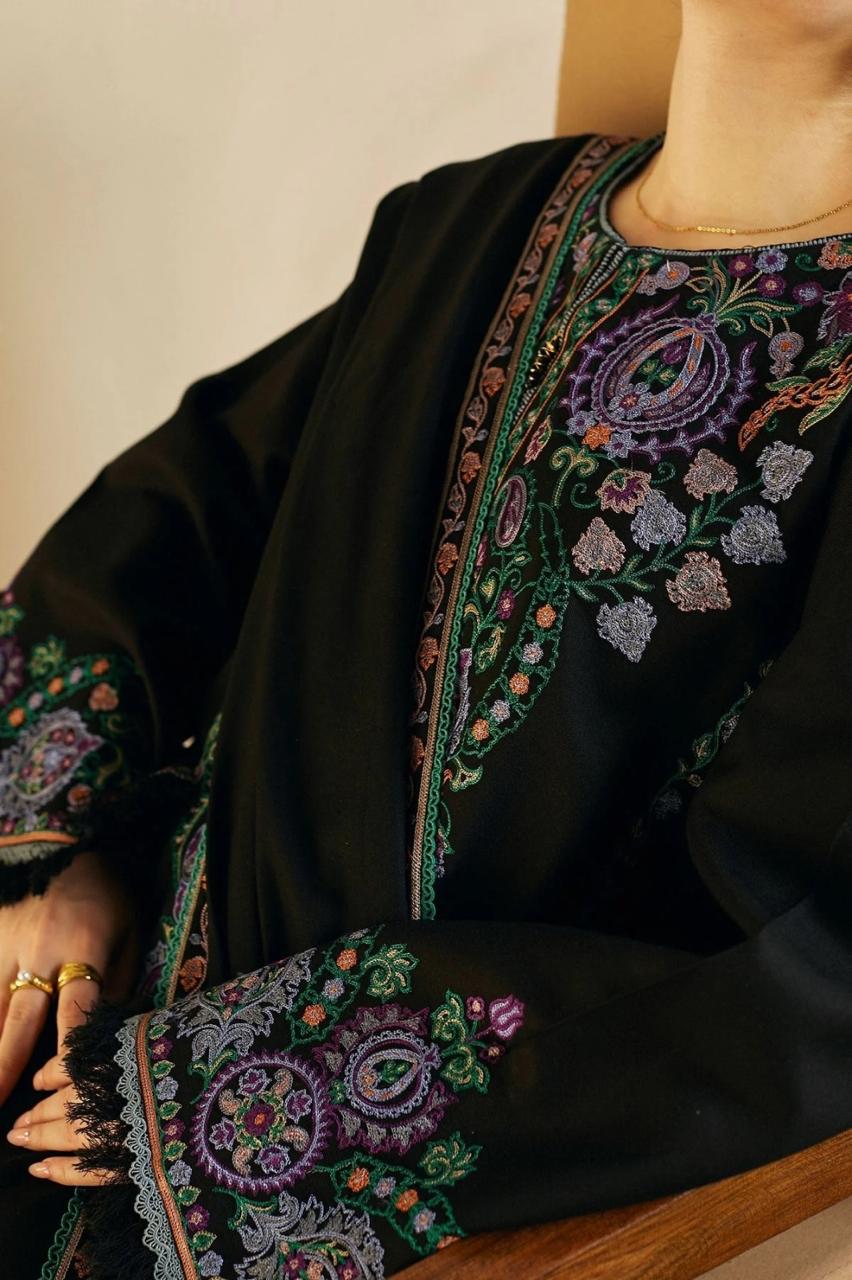Designer Dress - 3 PC Lawn Suit Set Ready to Wear With Machine Embroidery (BLACK)