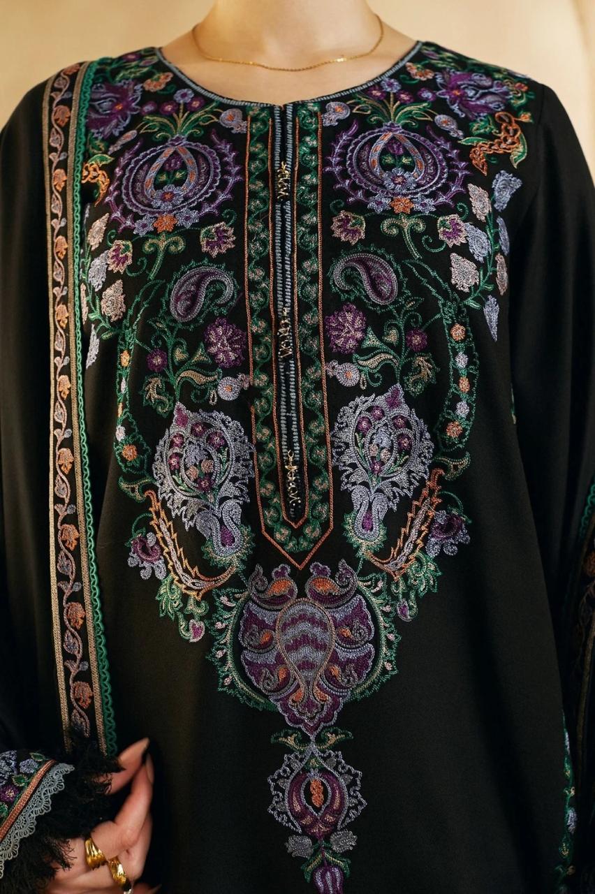 Designer Dress - 3 PC Lawn Suit Set Ready to Wear With Machine Embroidery (BLACK)