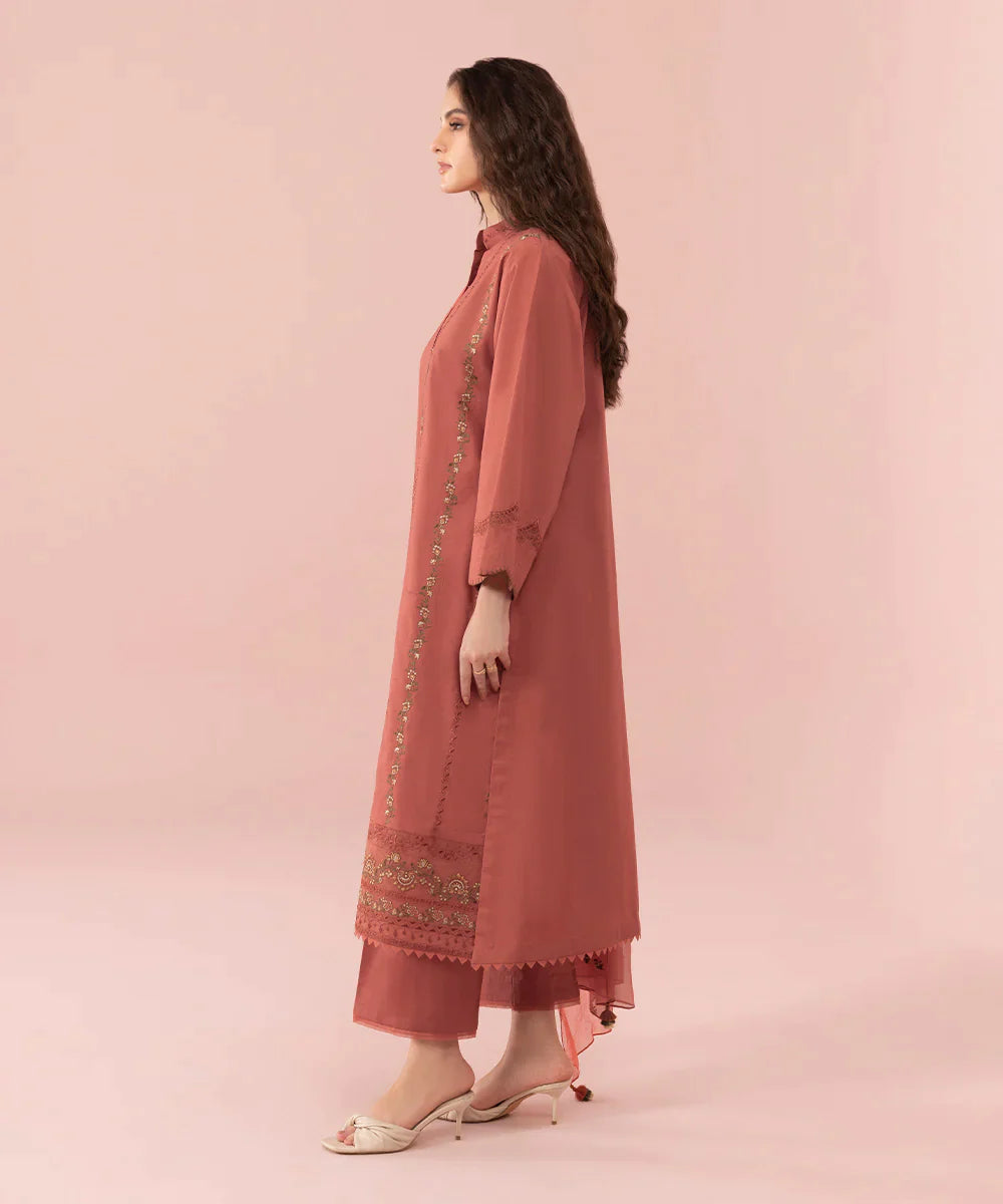 Embroidered Dhanak 3-Piece Set with Delicate Chiffon Dupatta Ready to Wear With Machine Embroidery
